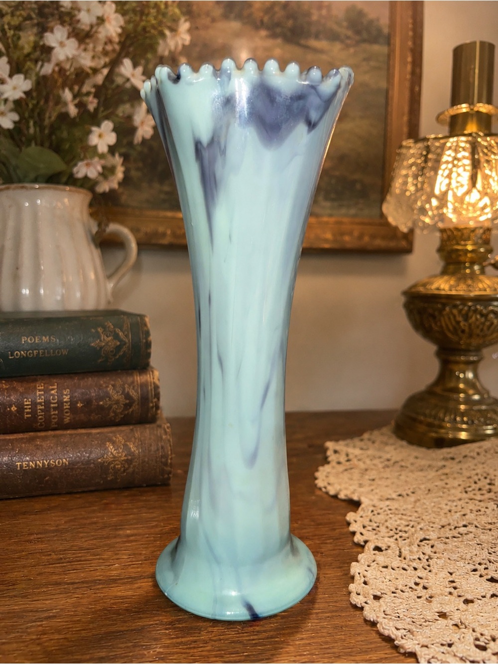 Vintage Aqua Swirl Glass Bud Vase - Elegant Home Accent